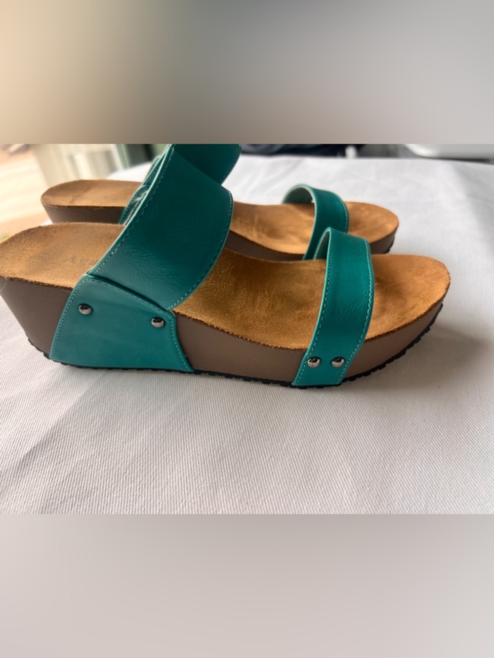 Teal Double-Strap Wedge Slide Sandals NWOT SIZE 9 women’s